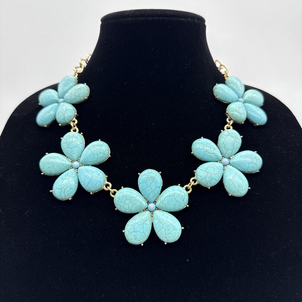 Lucky Brand Turquoise Flower Necklace Adjustable, Boho, Hippie, Music festival